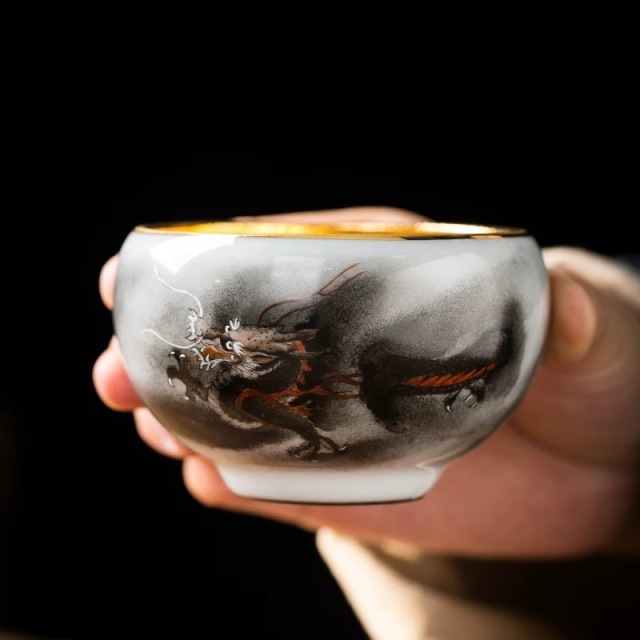 Dragon Phoenix Gold Leaf Marigold Teacup