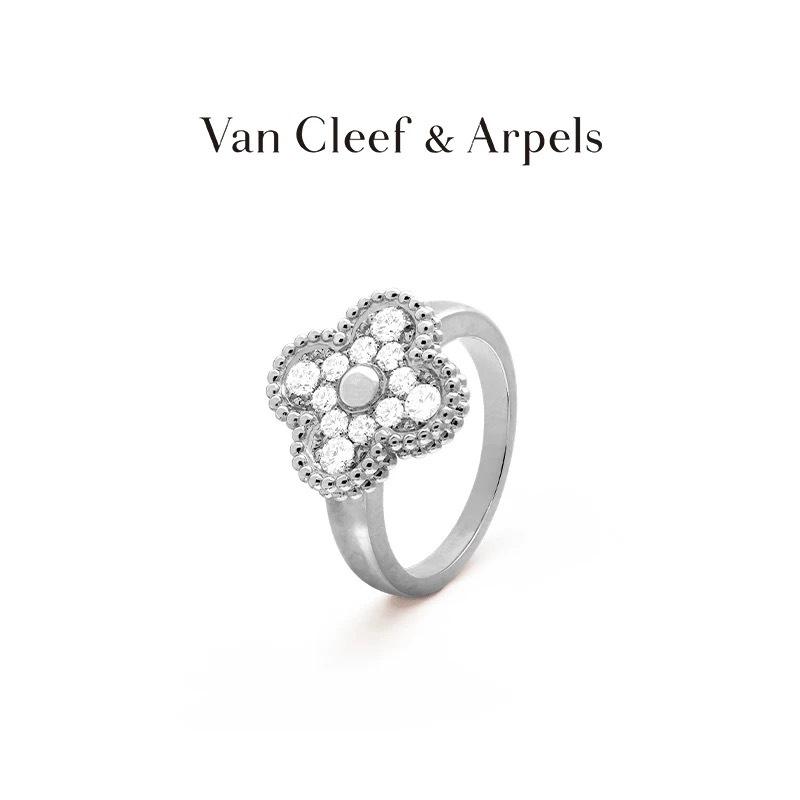 Van Cleef & Arpels Official Flagship Store – Lucky Alhambra Four-Leaf Clover Collection K Gold and Diamond Ring